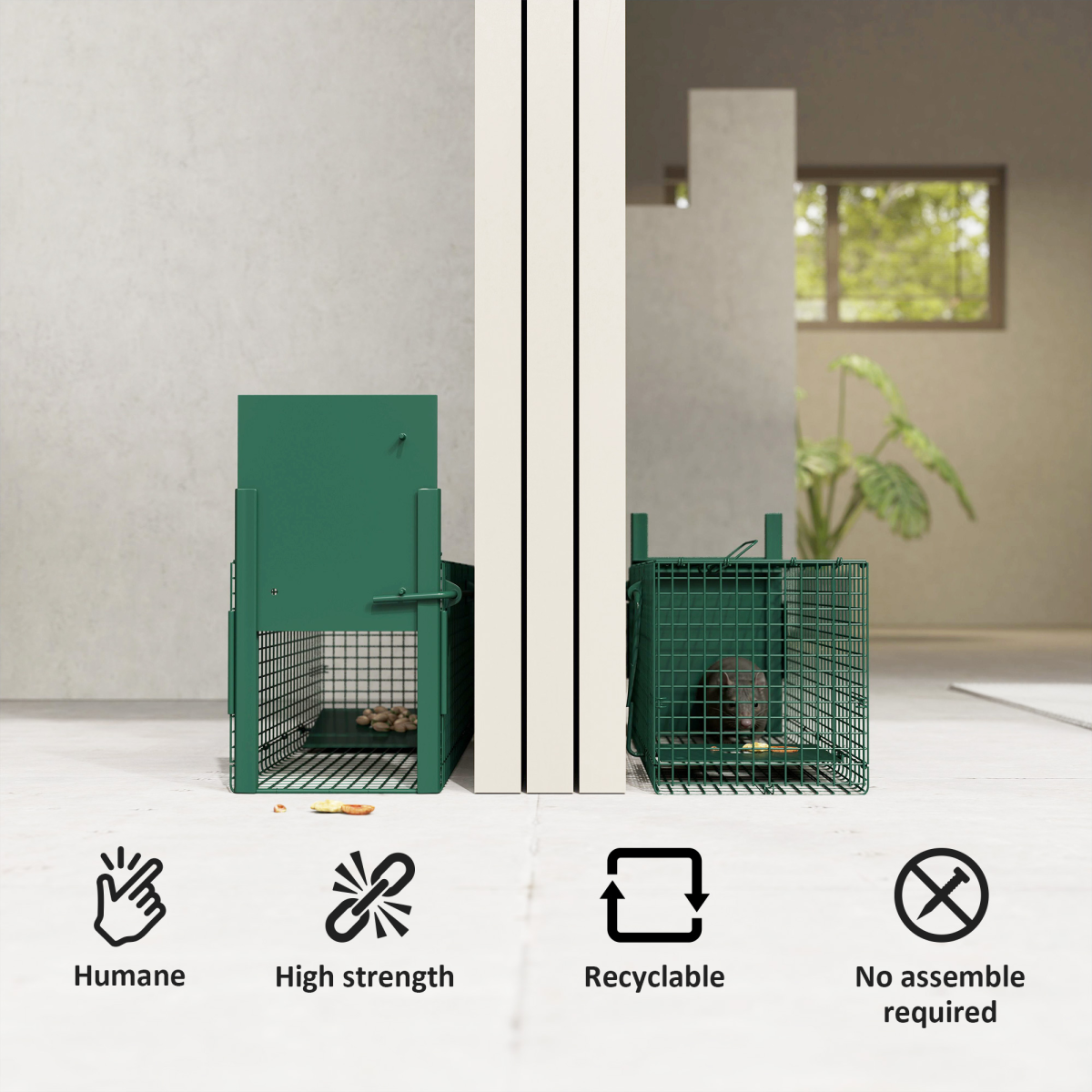 Outsunny Single Door Steel Rat Trap for Small Animals, Dark Green