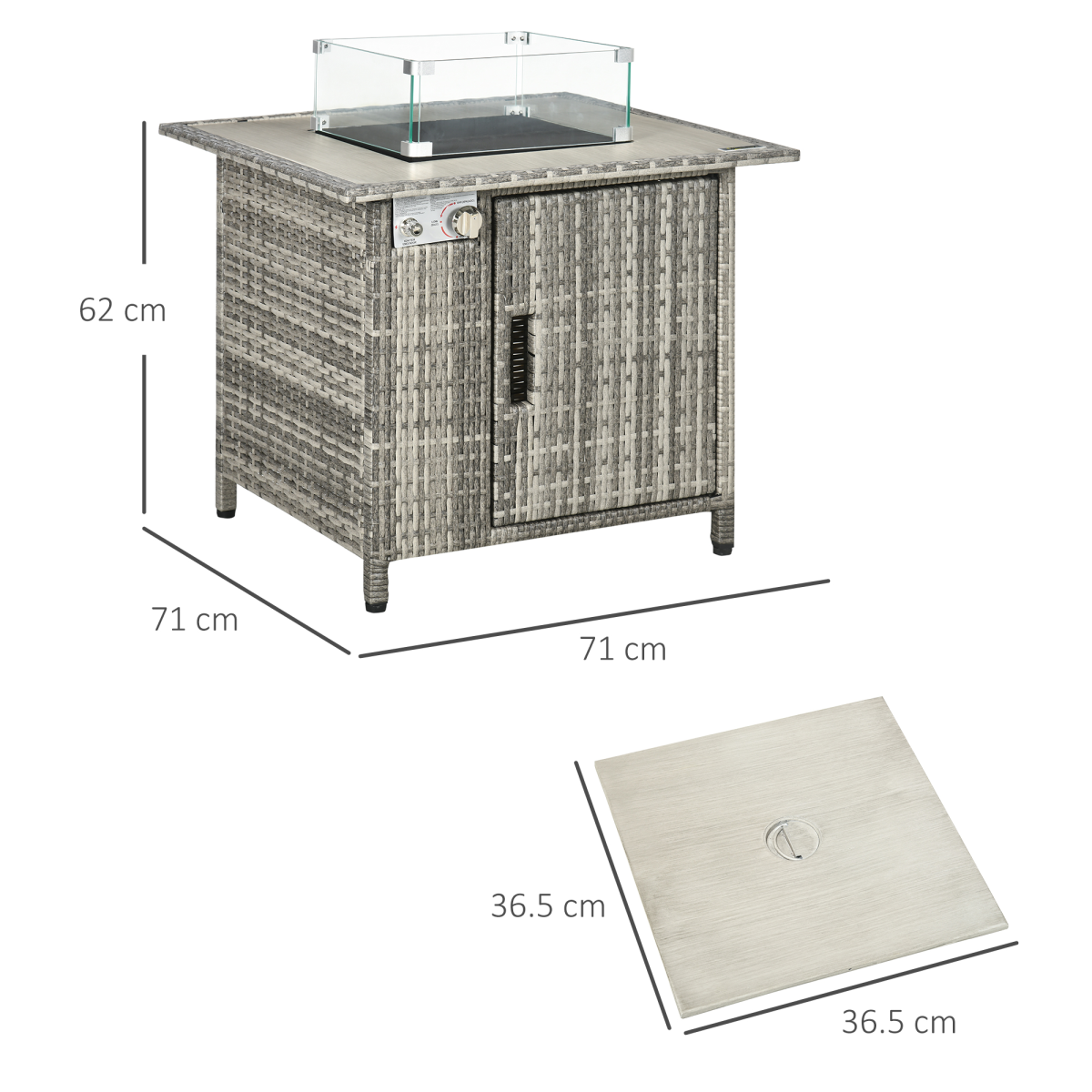 Outsunny Gas Fire Pit Table, 50,000 BTU, Rain Cover & Wind Guard