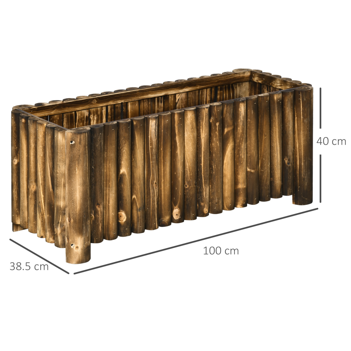 Outsunny Fir Wood Plant Pot Flower Bed, 100 x 40 x 40 cm, 4 Wooden Feet