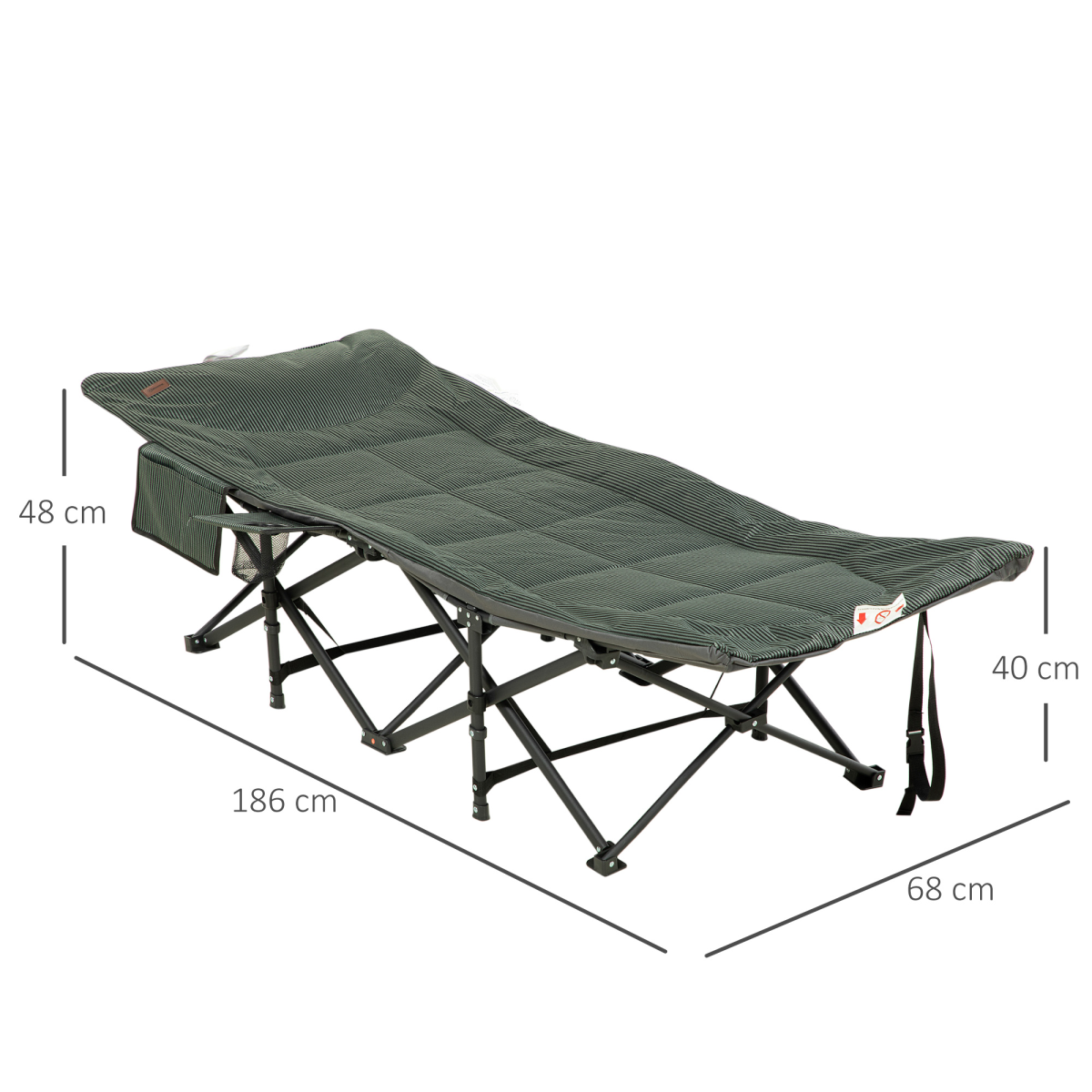 Outsunny Foldable Camping Bed with Carry Bag, Cup Holder & Magazine Bag, Grey