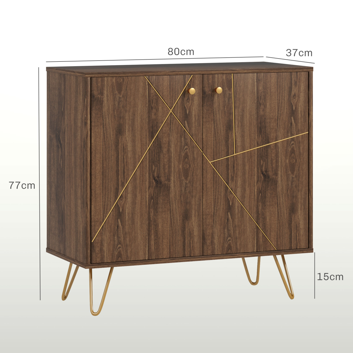 HOMCOM Brown Sideboard Storage Cabinet with Gold Steel Lines