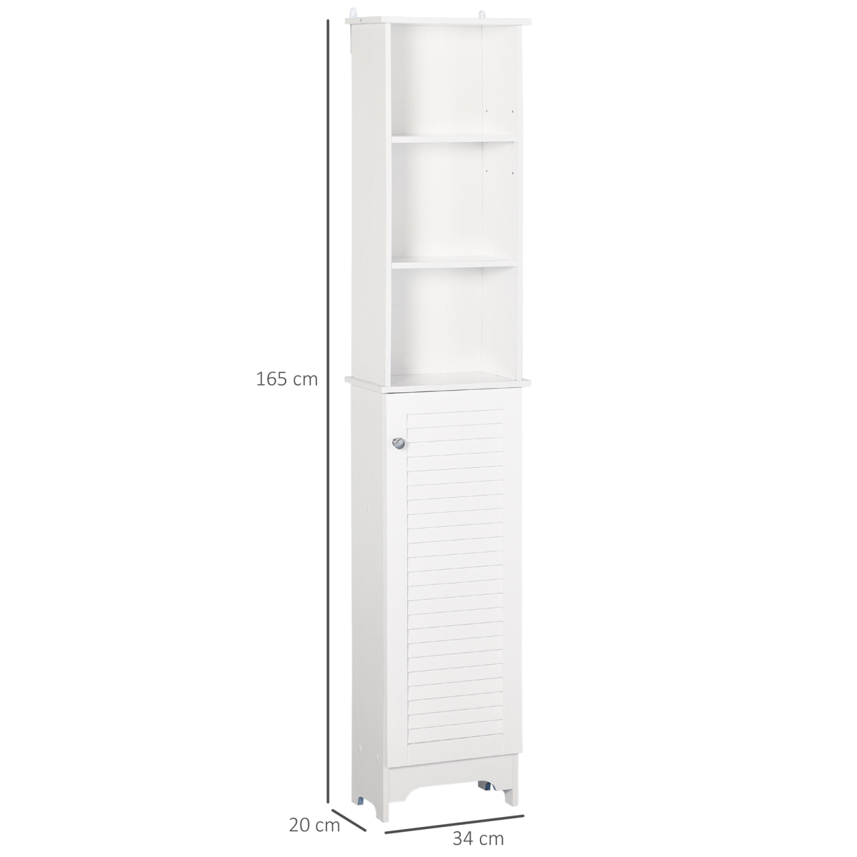 HOMCOM 6-Tier Tall Bathroom Storage Cabinet White with Open Shelves, Adjustable Shelves and Cupboard
