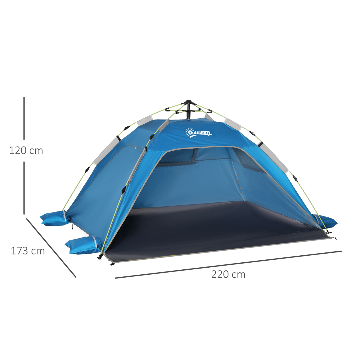 2-Person Pop-Up Beach Tent with Windows and Door, Blue