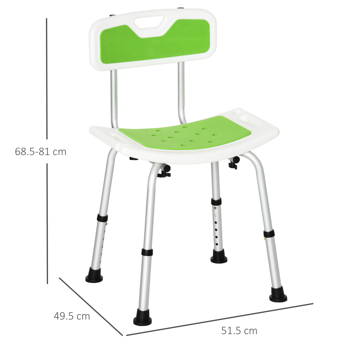 Adjustable Shower Stool for Elderly and Disabled, Six-Level Height Adjustable Bath Seat with Back, Drainage Holes, Aluminium Frame and Anti-Slip Feet