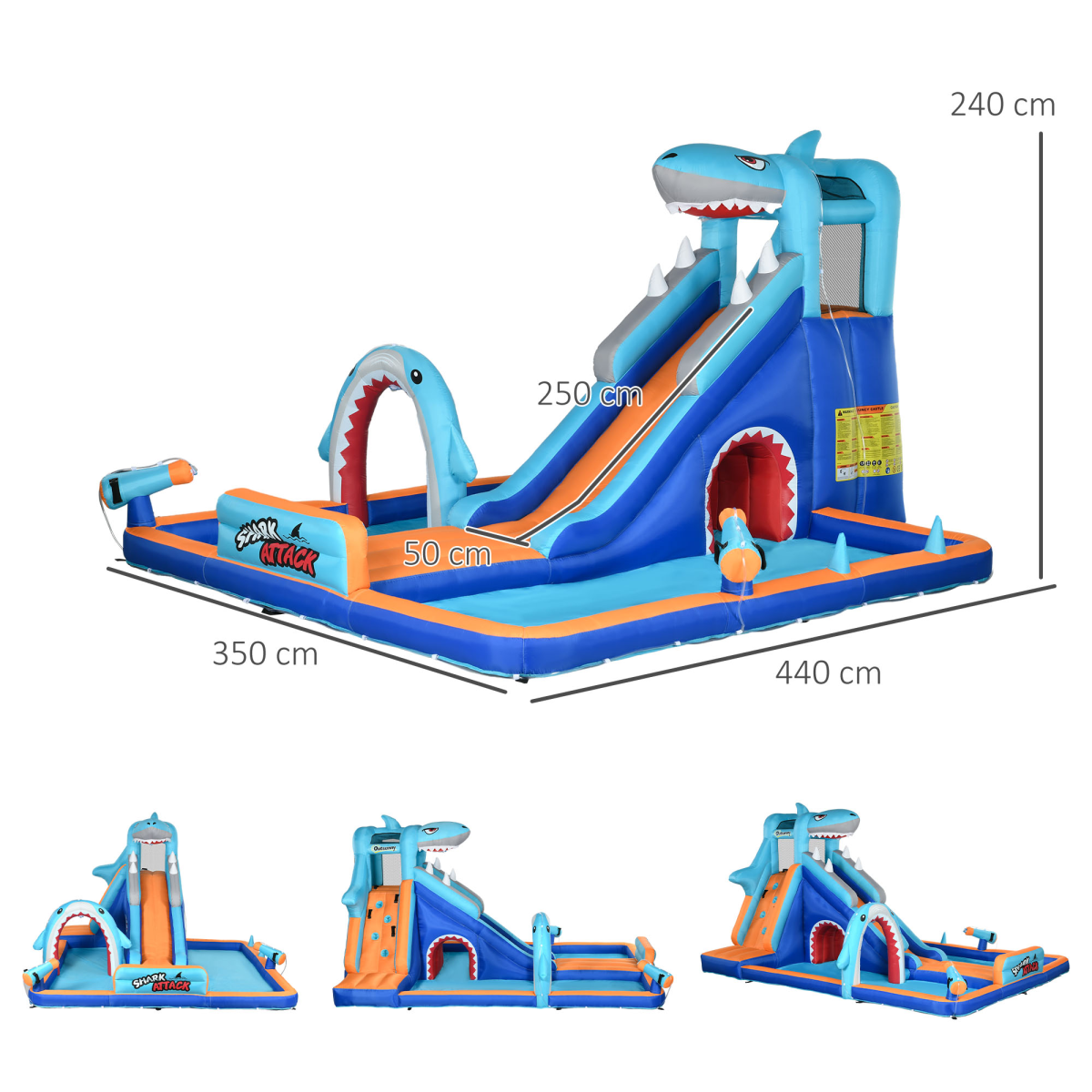 Outsunny 6-in-1 Kids Shark-Themed Bouncy Castle Water Park with Slide, Pool, Trampoline and Blower