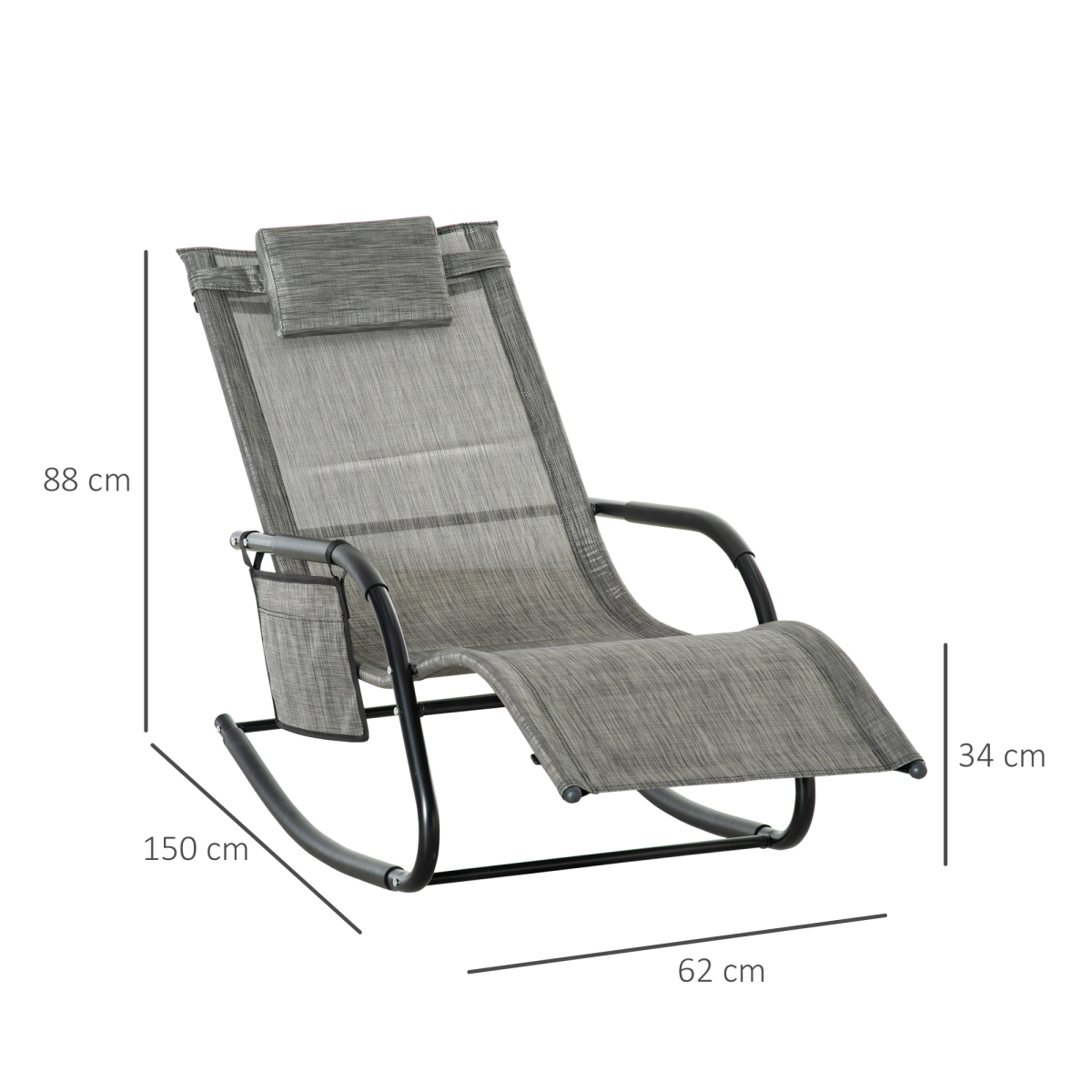 Outsunny Breathable Mesh Rocking Chair with Removable Headrest, Dark Grey