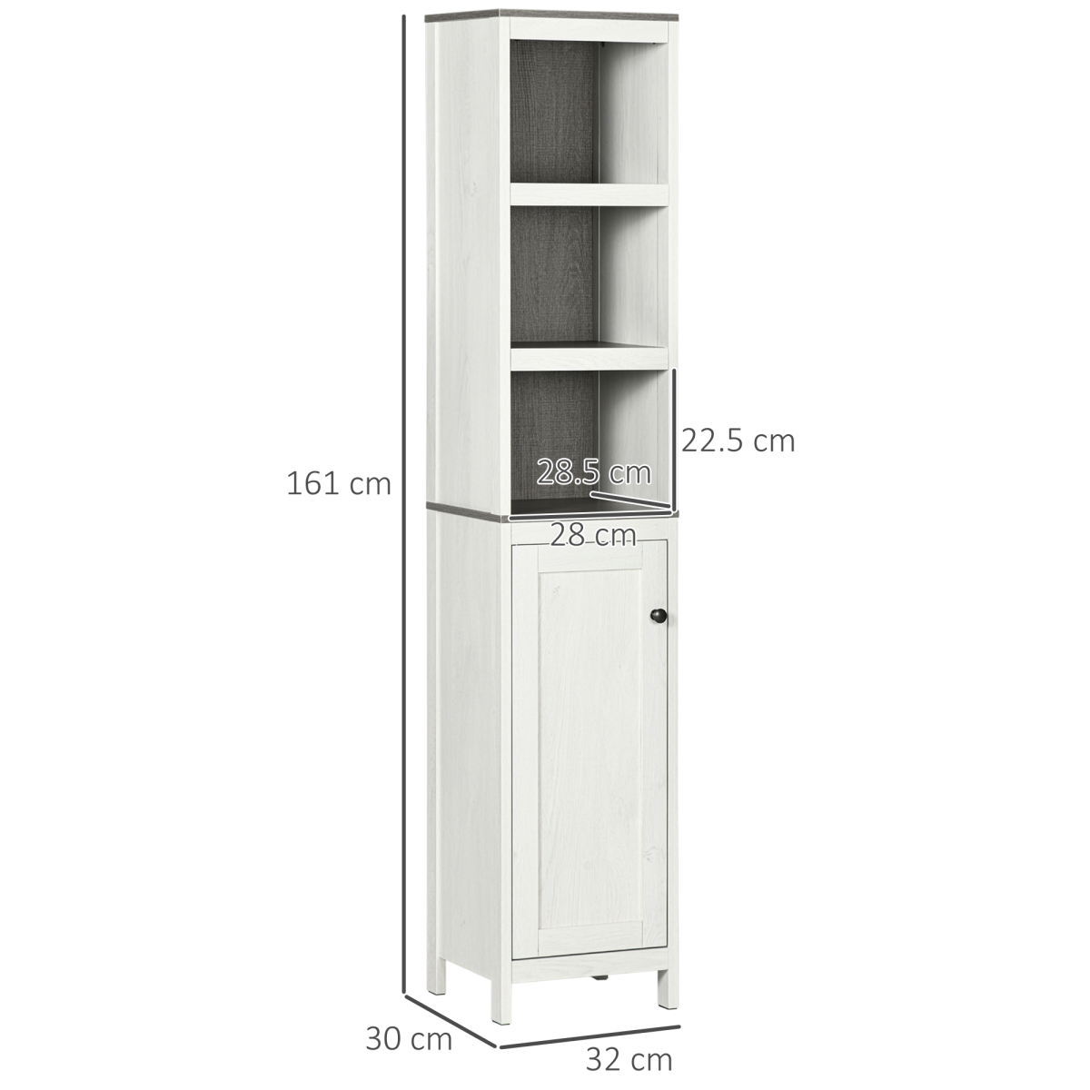 Slim Tall White Bathroom Linen Tower with Adjustable Shelf
