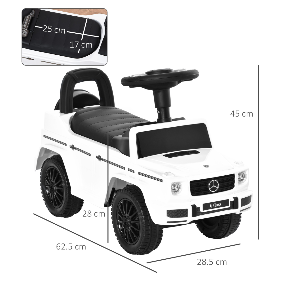 Mercedes Benz G350 Licensed 3-in-1 Kids Ride-On Sliding Car with Under-Seat Storage, No Power, White