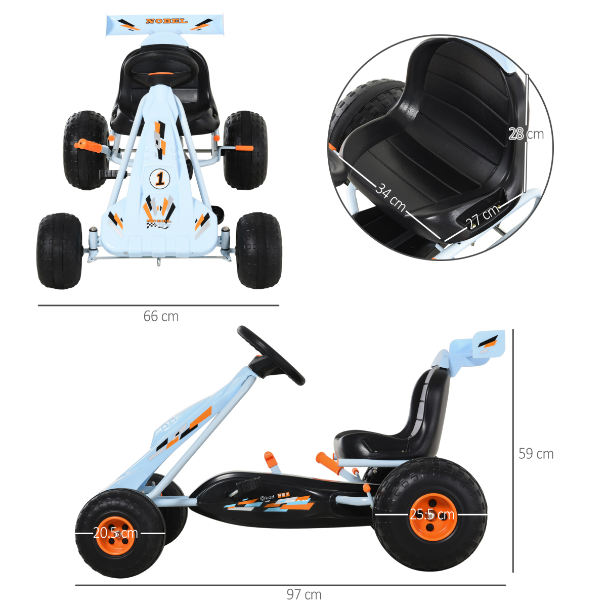 Kids Pedal Go Kart with Hand Brake, Gear Shift & Steering Wheel, Blue