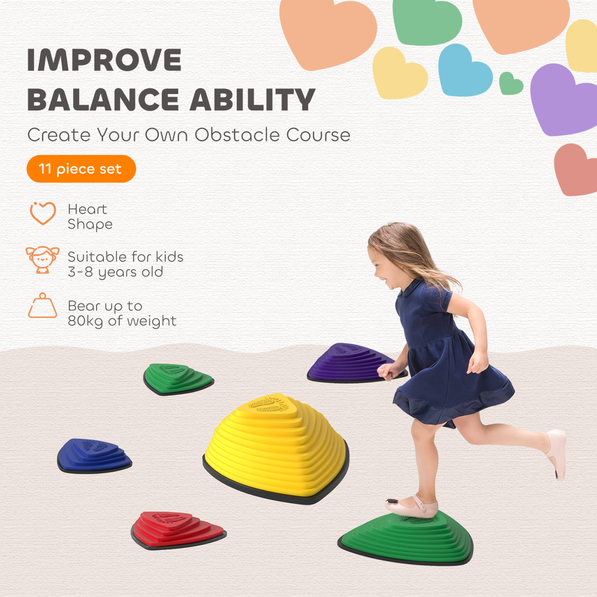 AIYAPLAY 6-Piece Non-Slip Stepping Stones for Kids, Balance Skills