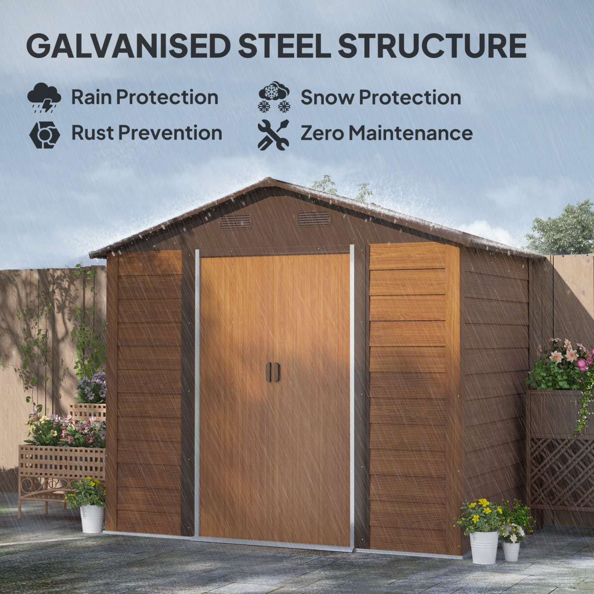 Outsunny 7.7x6.4ft Garden Shed, Sliding Door, Lockable, Wood Effect