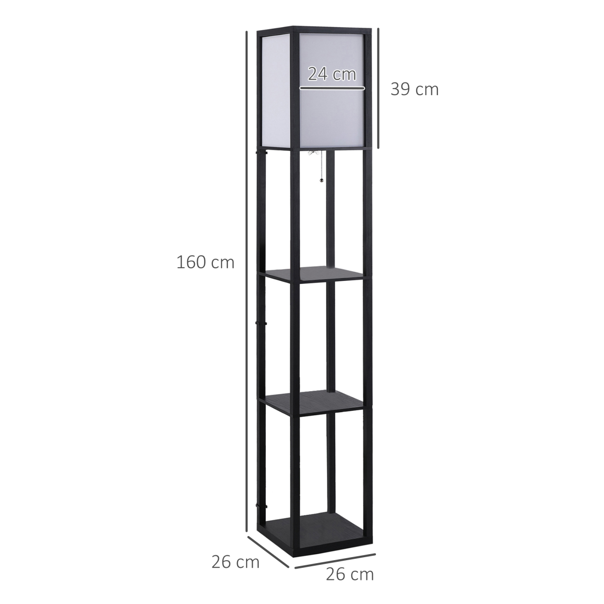 HOMCOM Shelf Floor Lamp, 4-Tier Open Shelves, 26L x 26W x 160Hcm