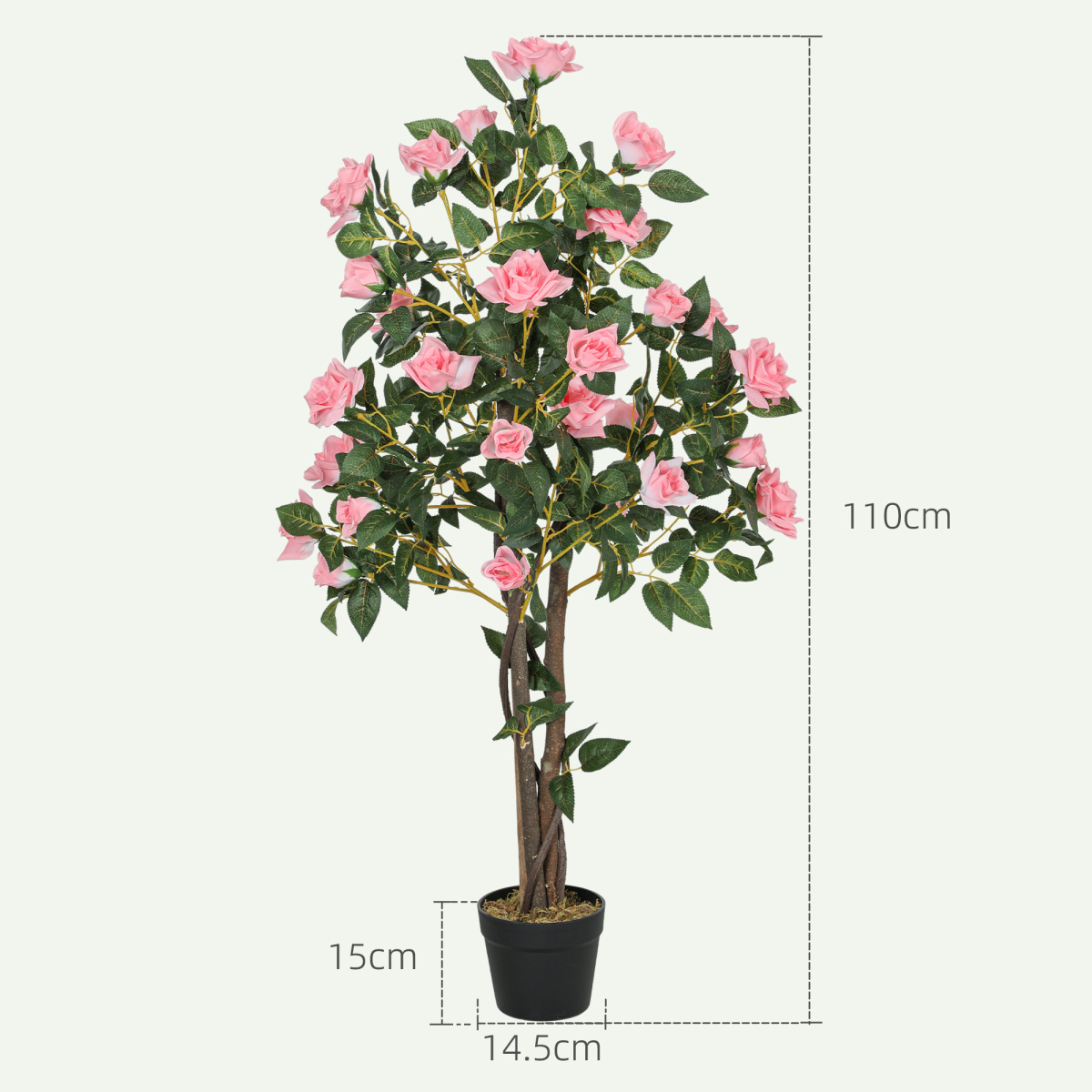 HOMCOM Set of 2 Artificial Rose Trees in Pots, Pink