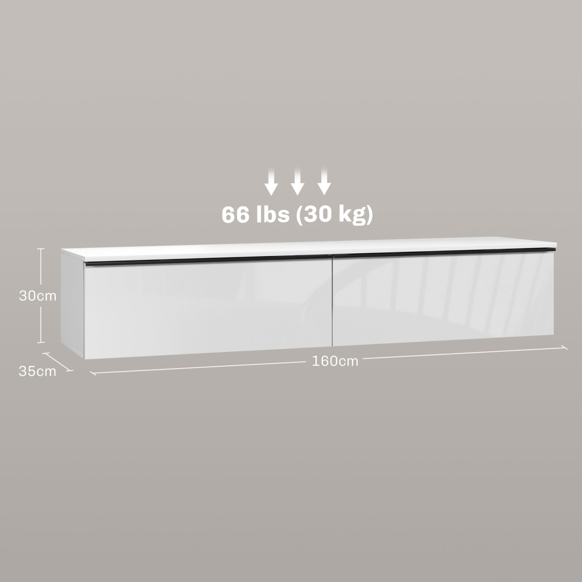 HOMCOM Wall Mounted Floating TV Stand with 2 Cupboards, White, for TVs up to 70