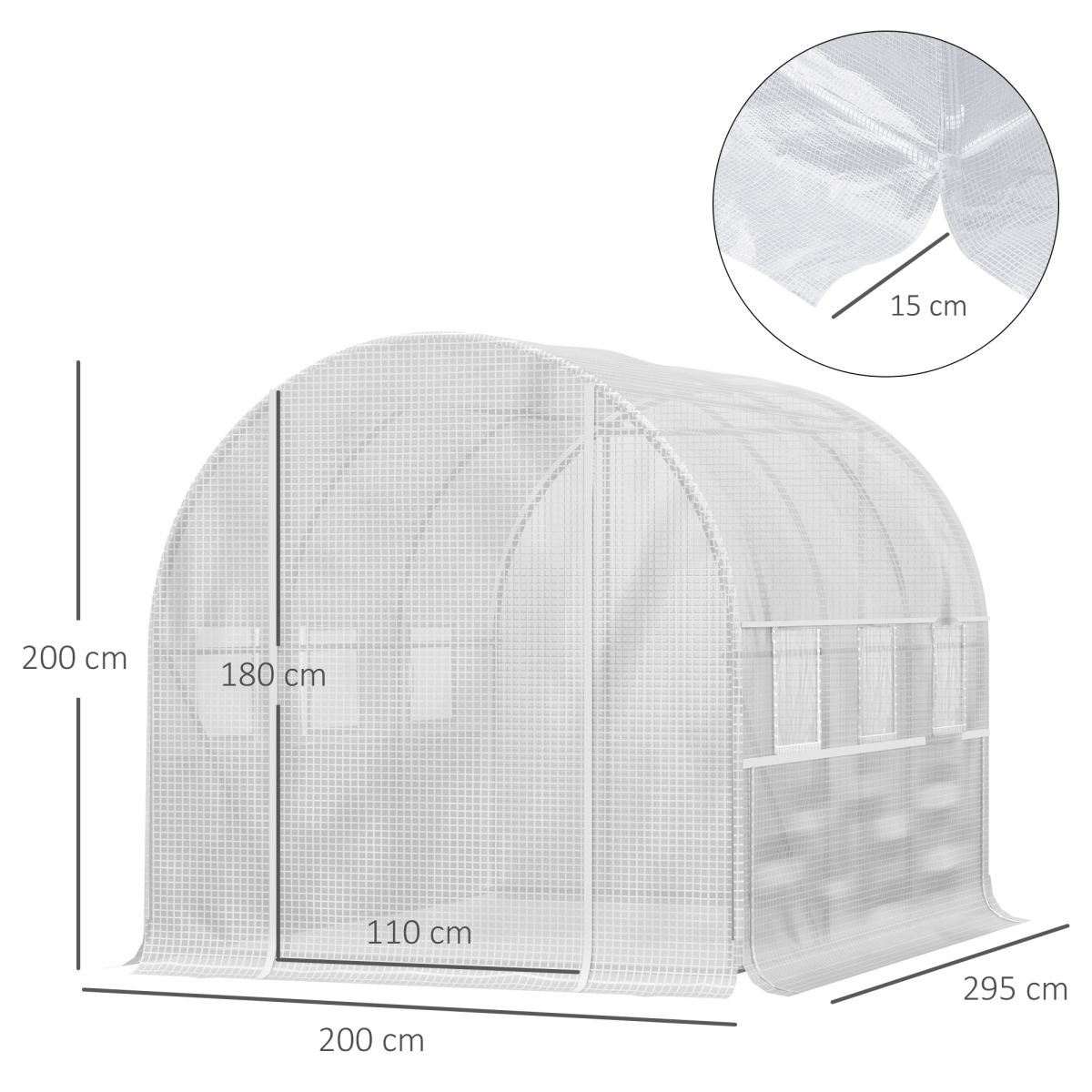 Outsunny Walk-In Backyard Greenhouse, 9.5 x 6.5 ft PE Polytunnel with Zippered Roll-Up Doors, White