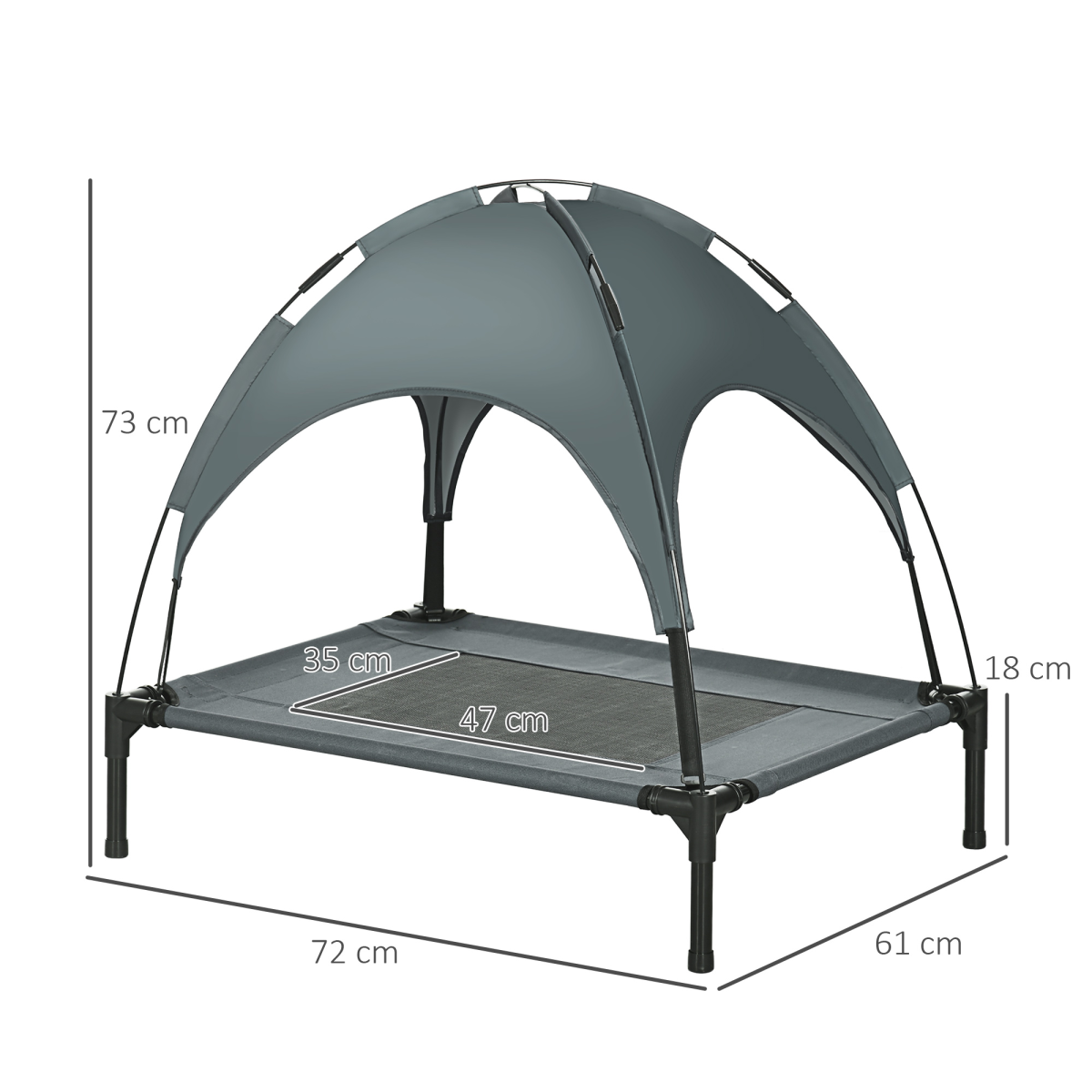 76cm Elevated Dog Bed with Removable Canopy, Raised Outdoor Pet Cot, Grey, Pawhut