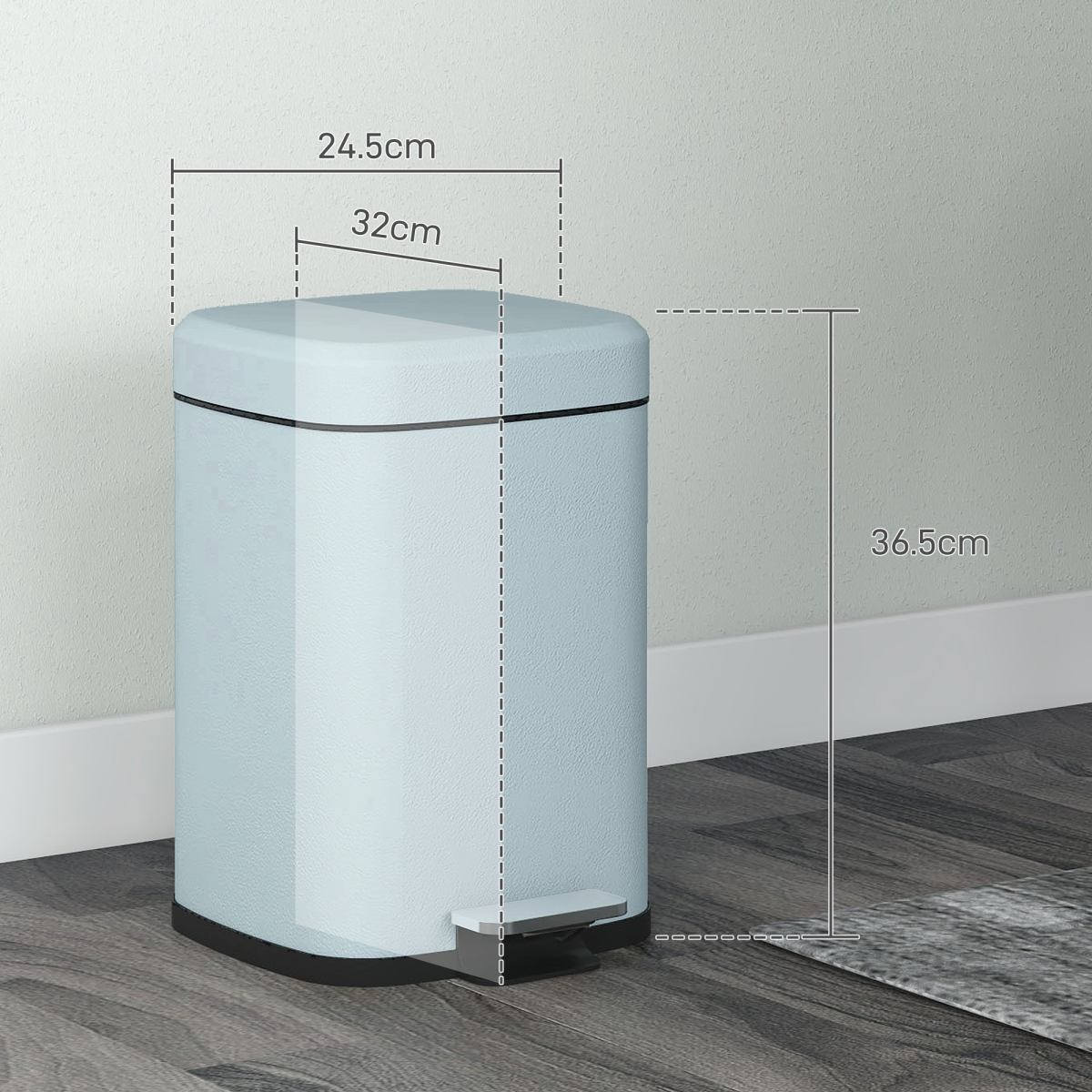 PawHut 12L Metal Pedal Bin with Soft-Close Lid, Light Green