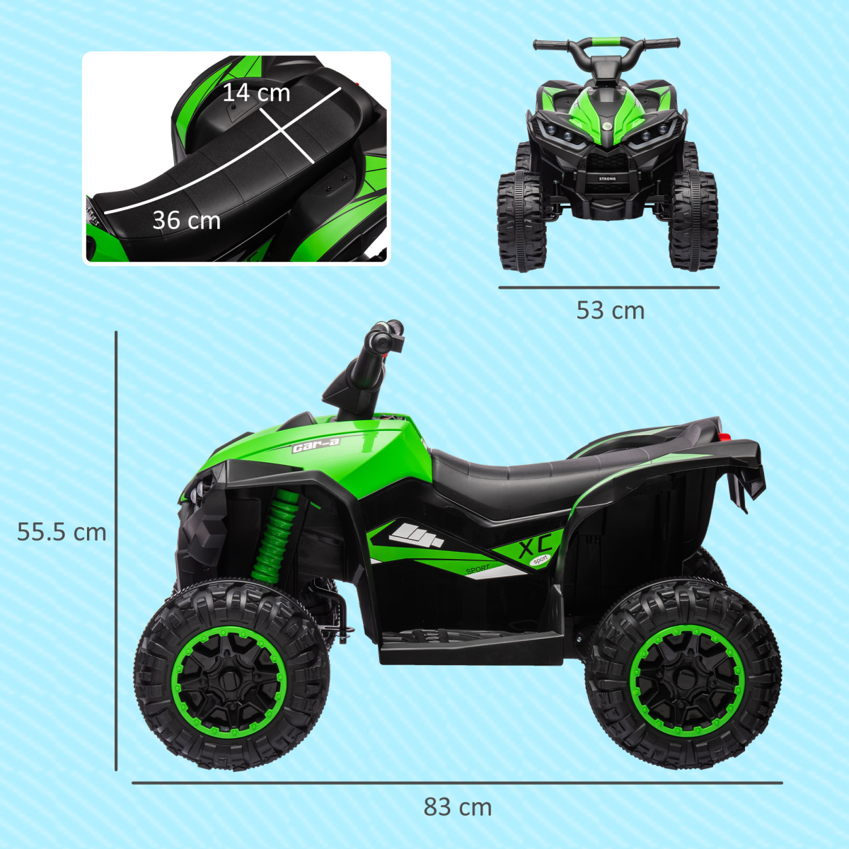 HOMCOM 12V Kids Electric Quad Bike Ride-On ATV, Green, Ages 3-5