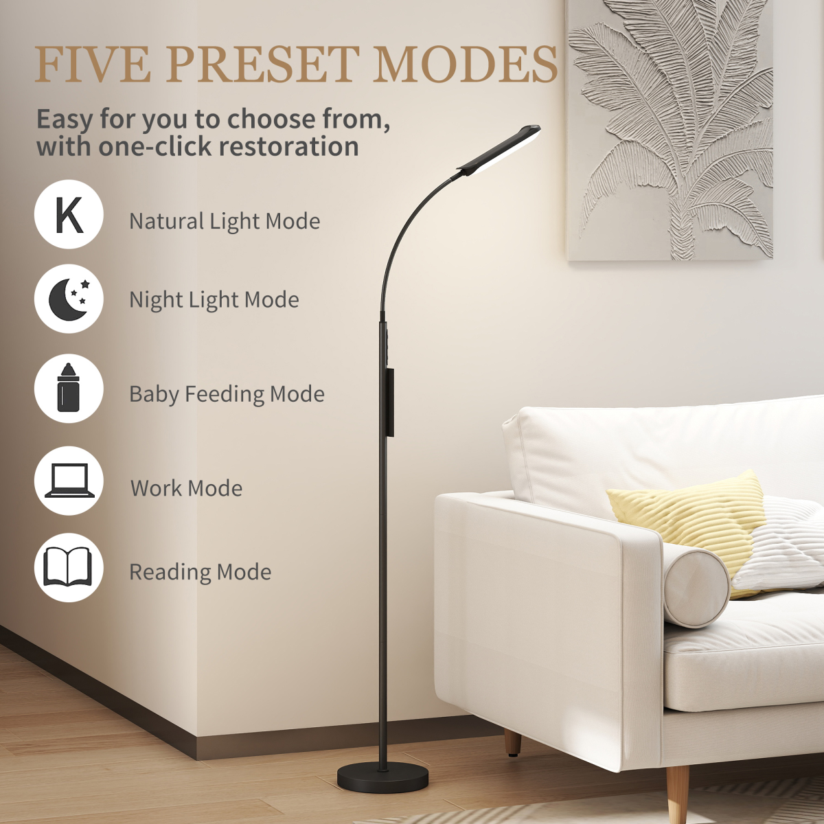 HOMCOM LED Floor Lamp with Magnetic Remote and Touch Control, Black