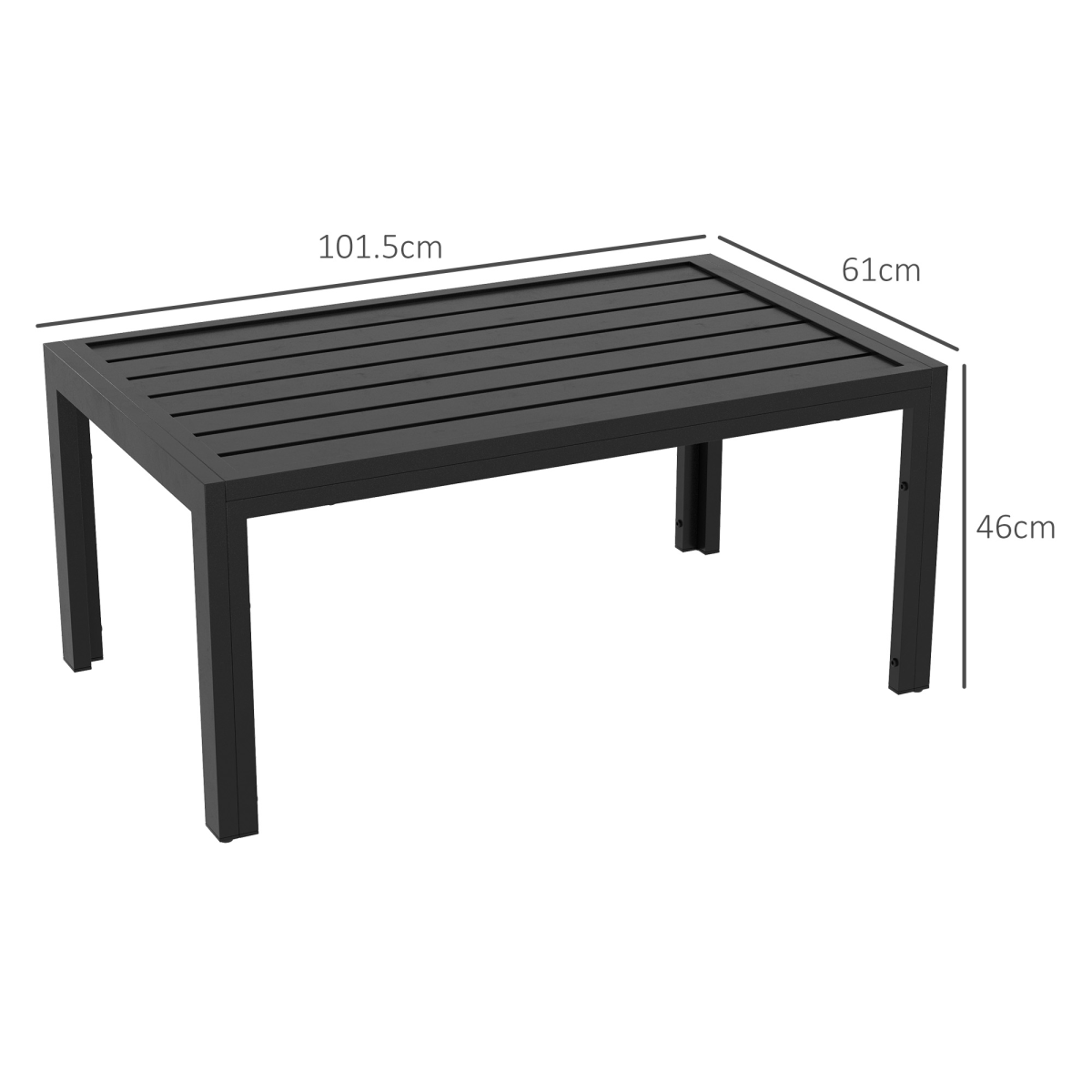 Outsunny Outdoor Side Table with Galvanised Steel Frame and Slatted Top, Black