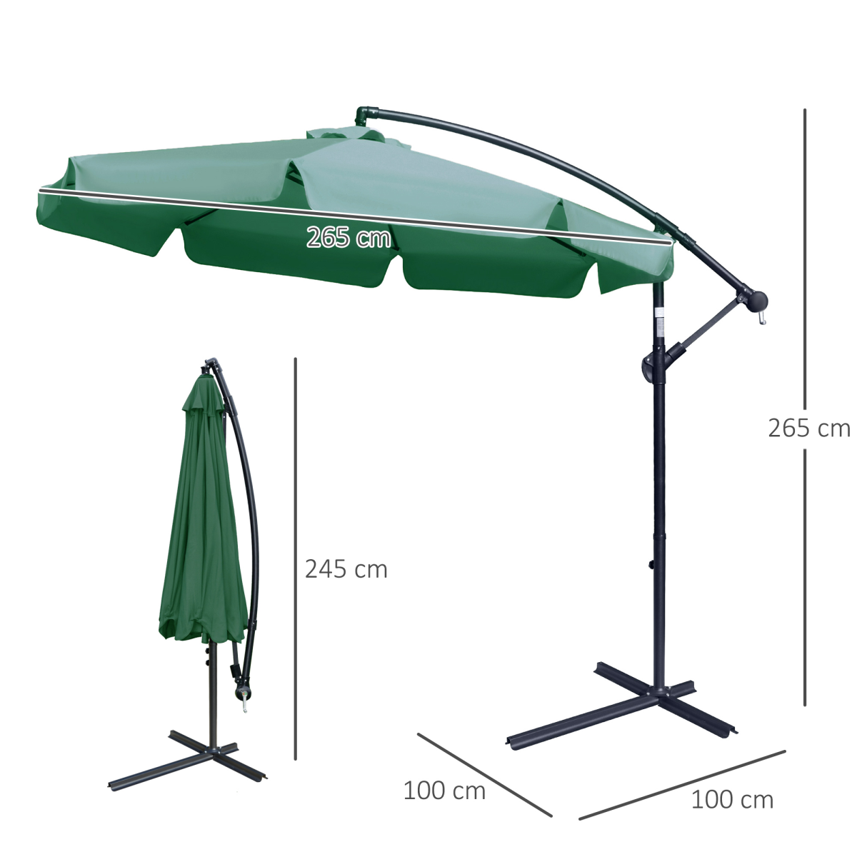 Outsunny 2.7m Outdoor Banana Parasol Cantilever Umbrella with Crank Green