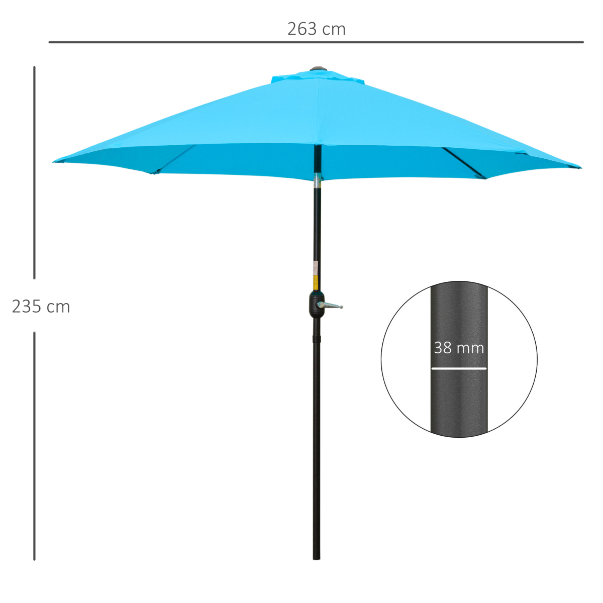 Outsunny 2.63m Tilting Patio Umbrella with Crank, Blue