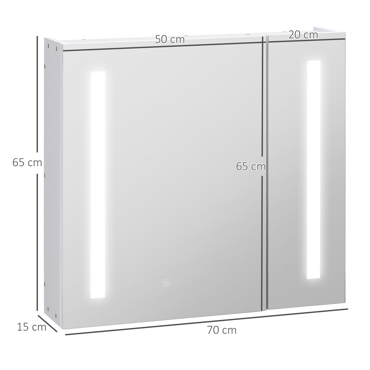 kleankin LED Illuminated Bathroom Mirror Cabinet with Touch Sensor, USB Powered, Double Mirrored Doors, Adjustable Shelf, Wall Mounted Storage Cabinet, 70 x 15 x 65 cm