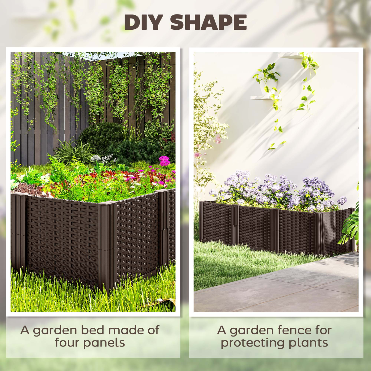 Outsunny Modular PP Raised Garden Bed Planter Box, Brown