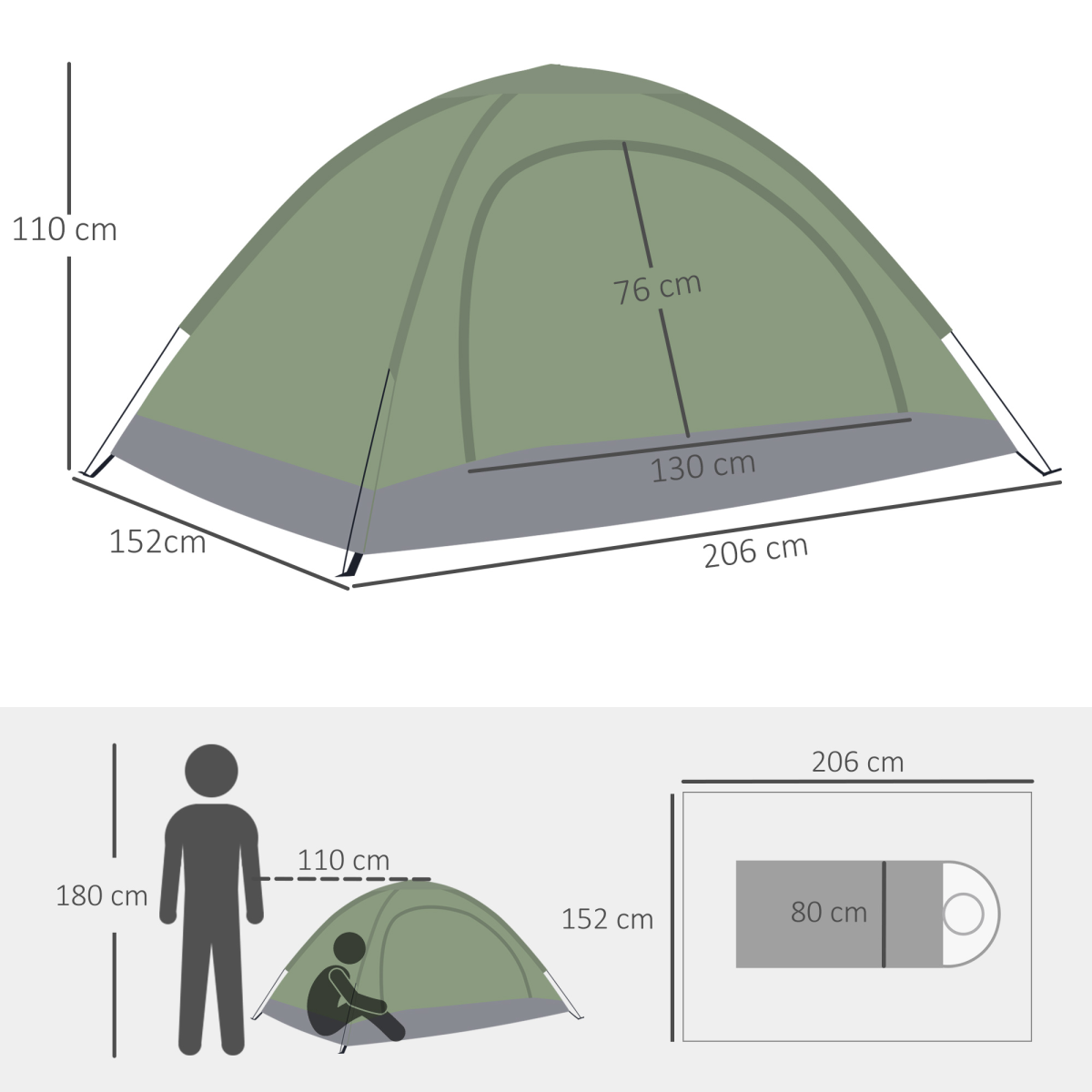 2-Person Dome Camping Tent with Mesh Windows and Storage Pocket
