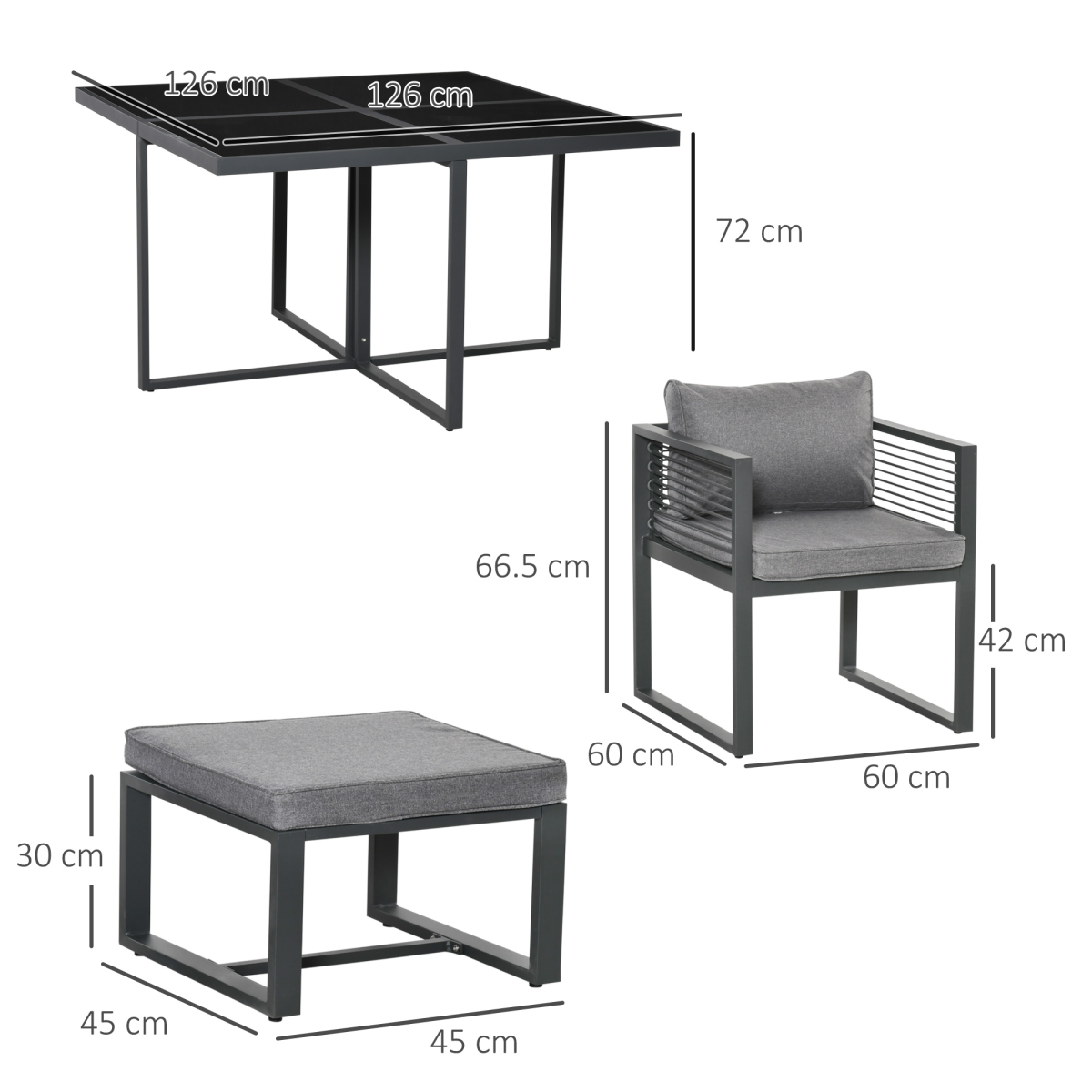 Outsunny 8-Seater Grey Garden Dining Set with Table, Chairs & Footstools