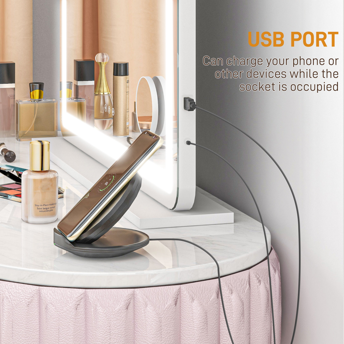 HOMCOM LED Vanity Mirror with 10X Magnifier, USB Port, White