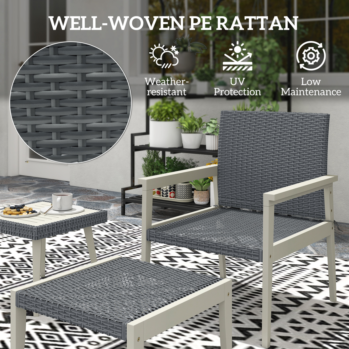 Outsunny 5-Piece Rattan Patio Set with Cushions & Acacia Wood Table