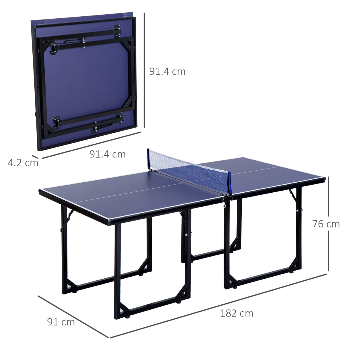 Foldable Ping Pong Table with Net, 183cm Indoor Tennis Table, Blue