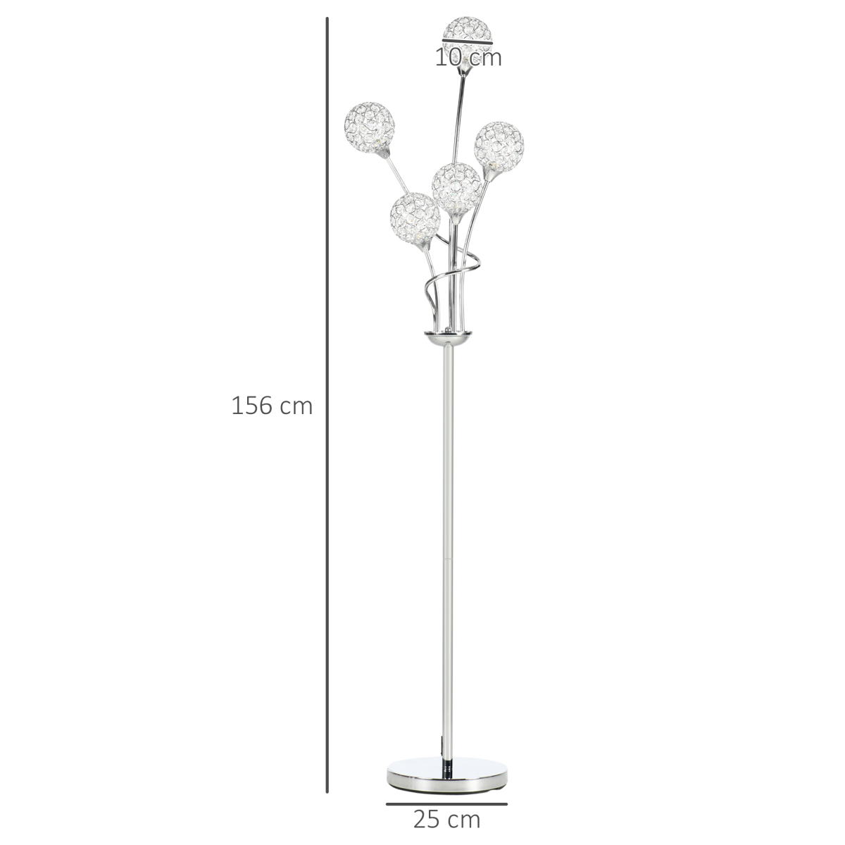 HOMCOM Crystal Floor Lamp, 5-Light Upright Standing Lamp, Silver