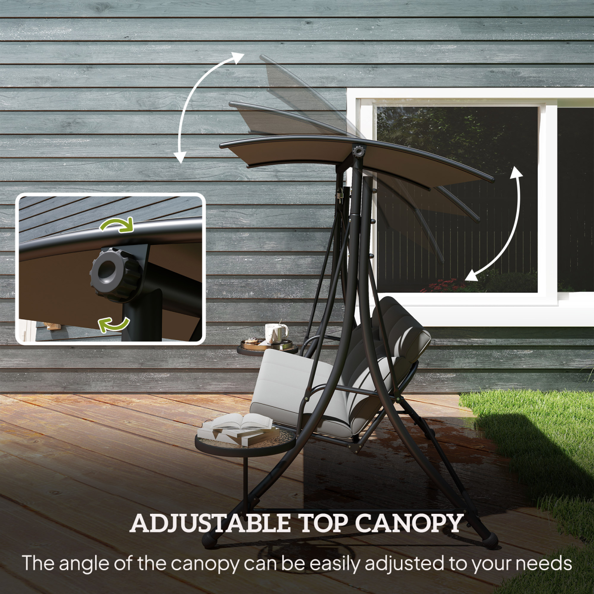 Outsunny 3-Seater Steel Garden Swing Chair with Adjustable Canopy