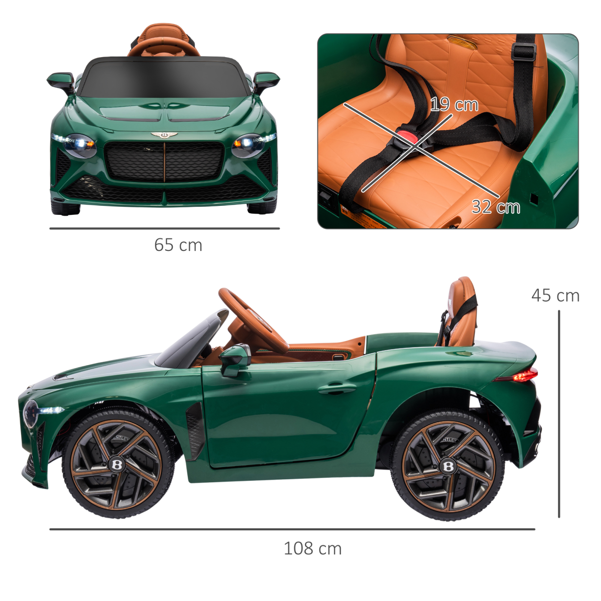 HOMCOM Bentley Bacalar 12V Licensed Kids Ride-On with Remote, Green