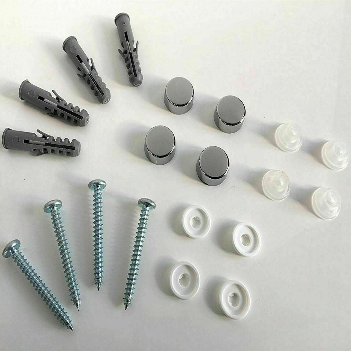 Mirror Hanging Kit for Drilled Mirrors - Screws, Raw Plugs and Chrome Caps