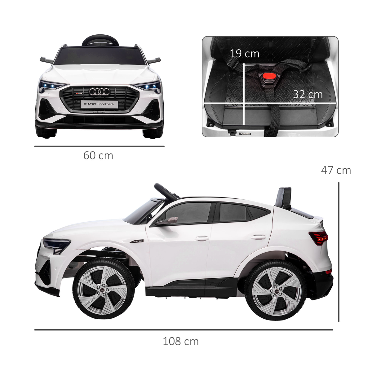 HOMCOM 12V Kids Electric Ride-On Car with Remote, Lights, Music, White
