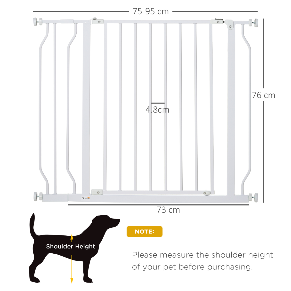 PawHut Pressure-Fit Dog Gate with Door, Adjustable 75-95 cm, White
