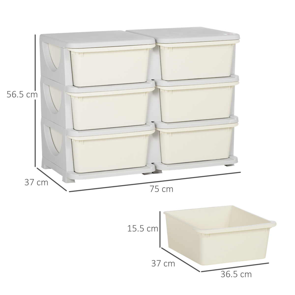 Kids Storage Unit Toy Box Vertical Dresser with Six Drawers - Cream
