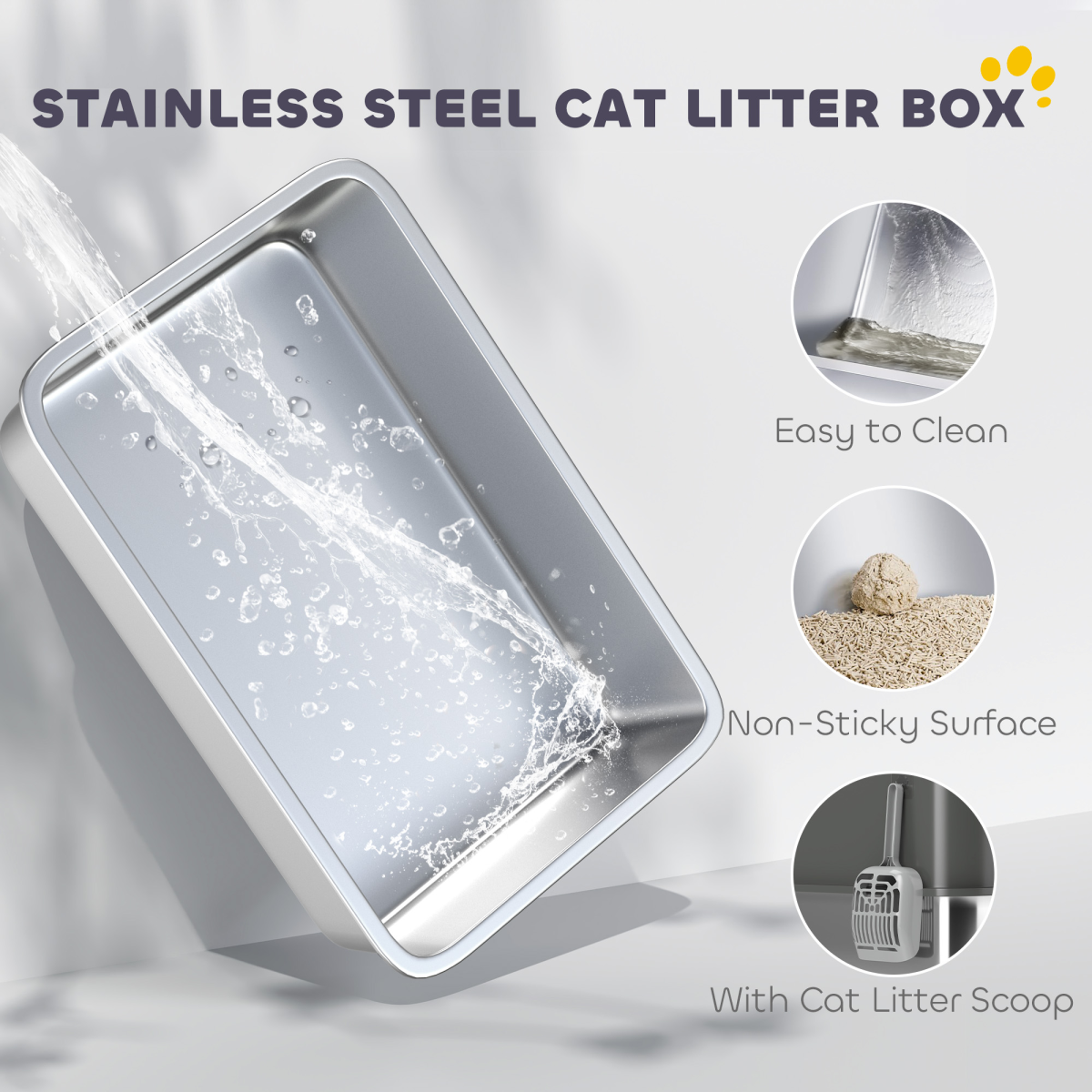 PawHut Stainless Steel Enclosed Cat Litter Box with Scoop, Dark Grey