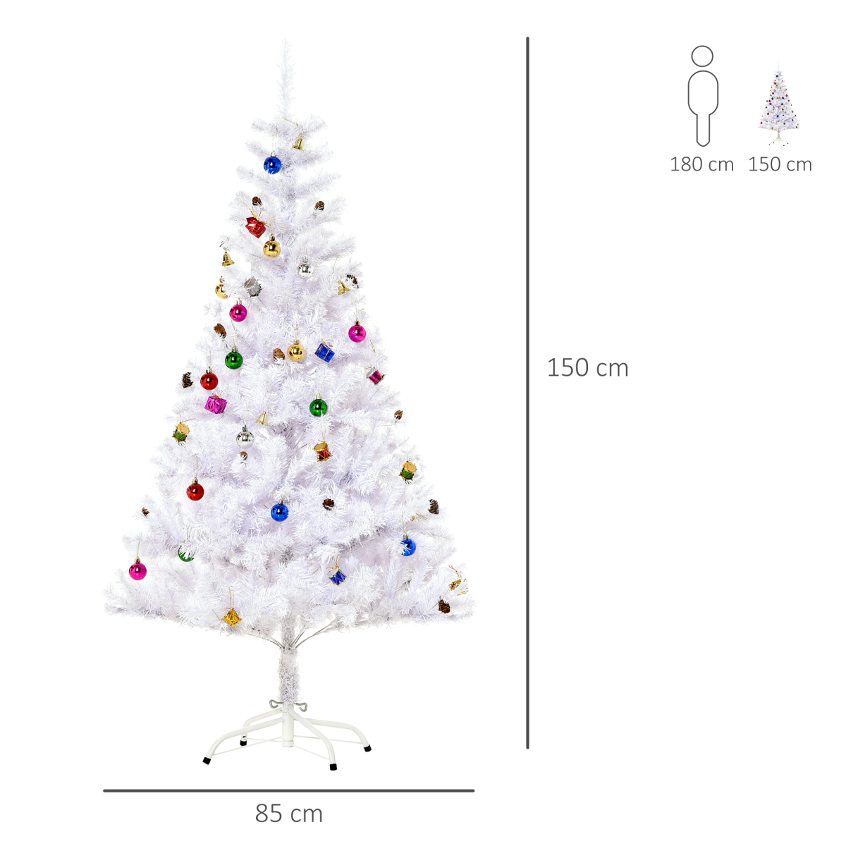 HOMCOM 5ft Snow Artificial Christmas Tree with 680 Tips, PVC Branches, Detachable Metal Base, White