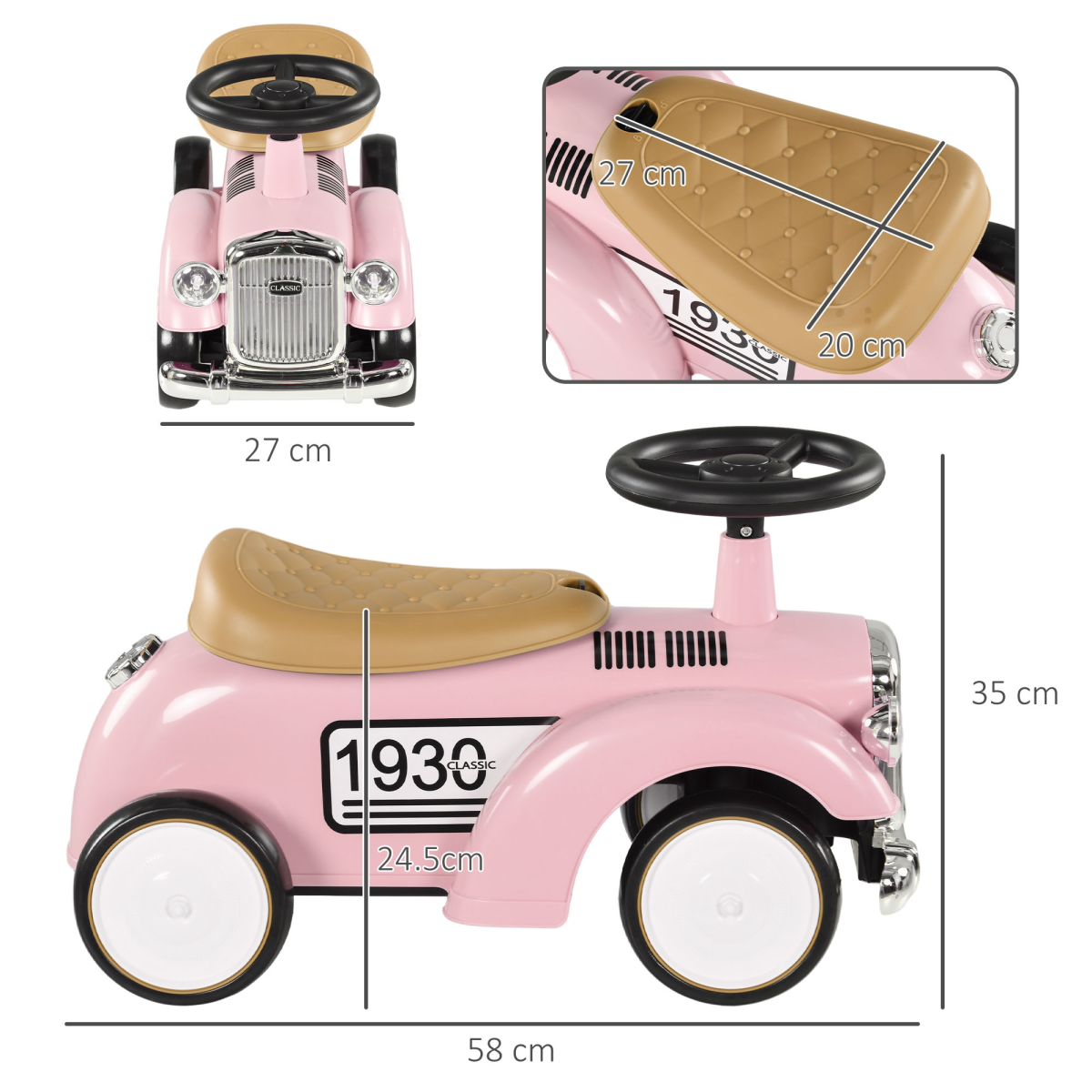 AIYAPLAY Foot To Floor Slider with Steering Wheel for 12-36 Months Pink