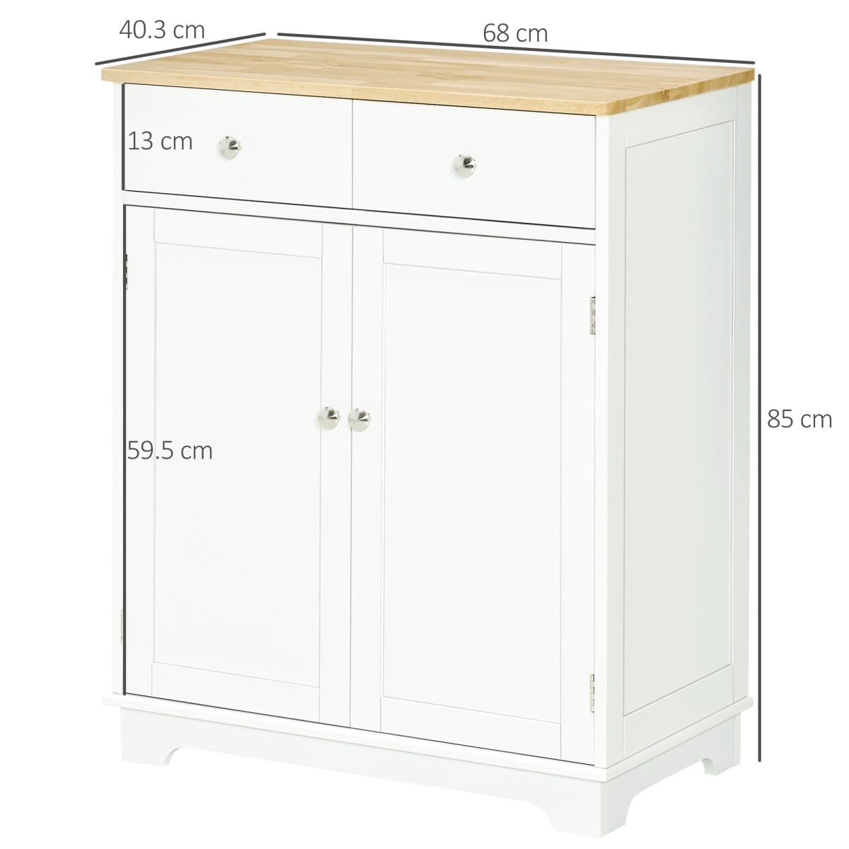 HOMCOM Kitchen Cupboard Side Cabinet Island with Adjustable Shelf, 2 Drawers, 2 Doors, MDF and Rubber Wood Top
