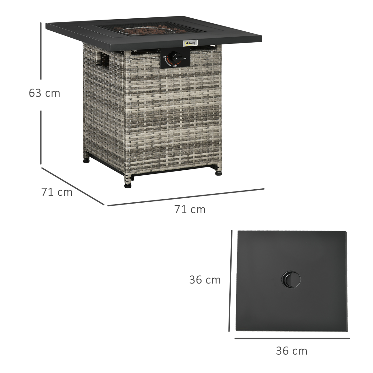 Outsunny Gas Fire Pit Table, 40,000 BTU, Rain Cover & Mesh Lid
