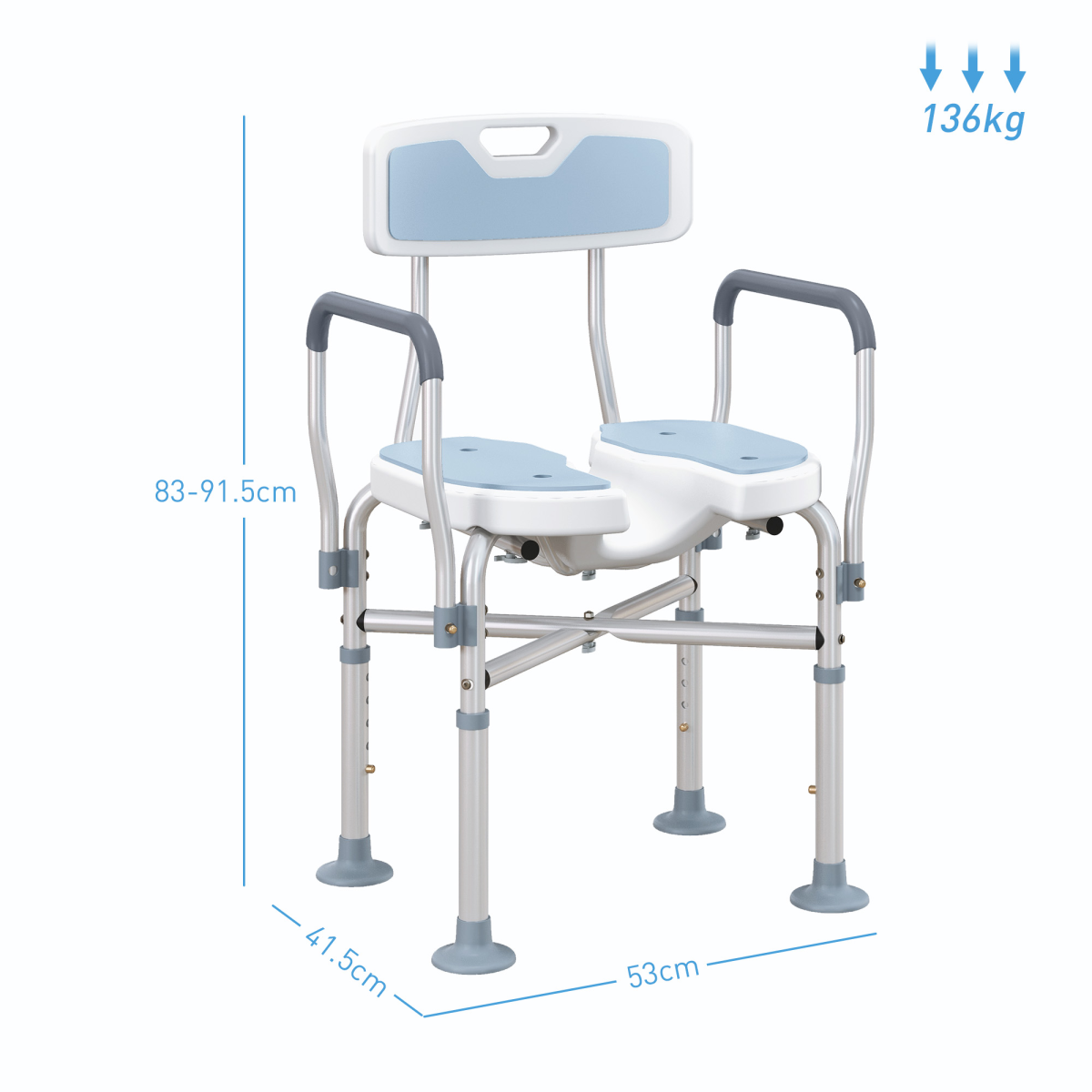 HOMCOM Adjustable Padded Bath Chair with Slotted Seat