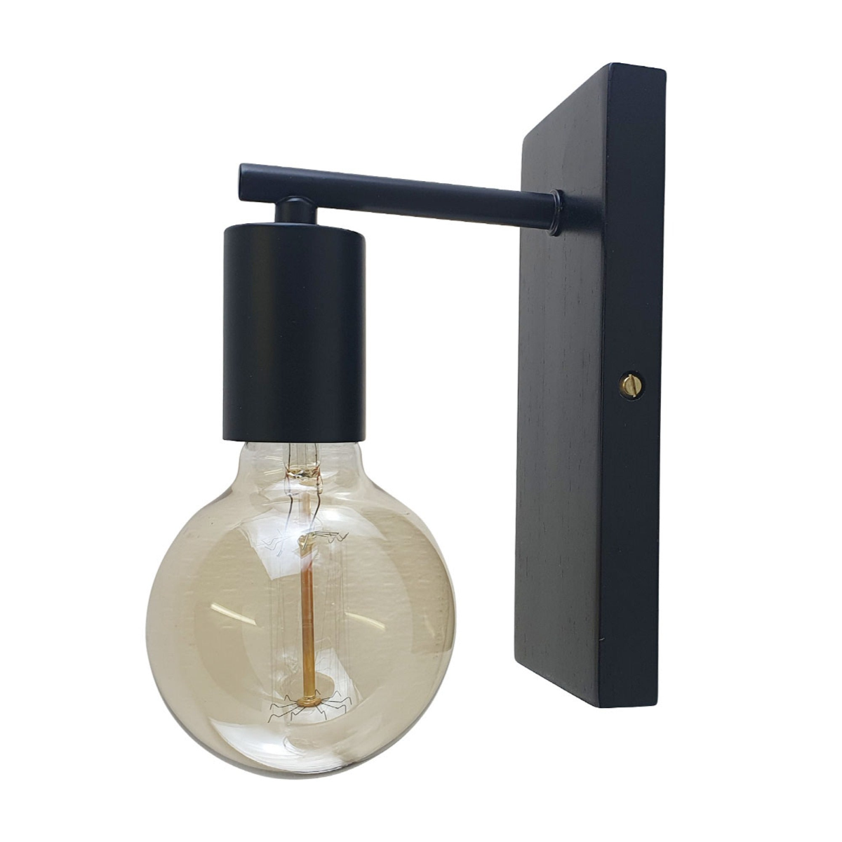 Vintage Black Wood & Metal E27 Wall Sconce, Bulb Included