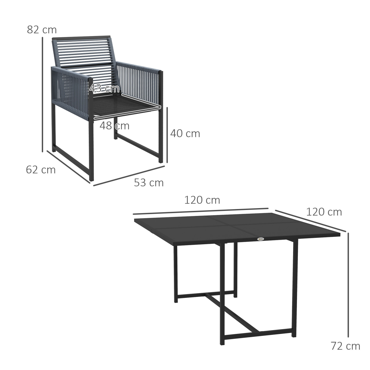 Outsunny 5 Piece Patio Dining Set with 4 Chairs and Tempered Glass Table, Dark Grey