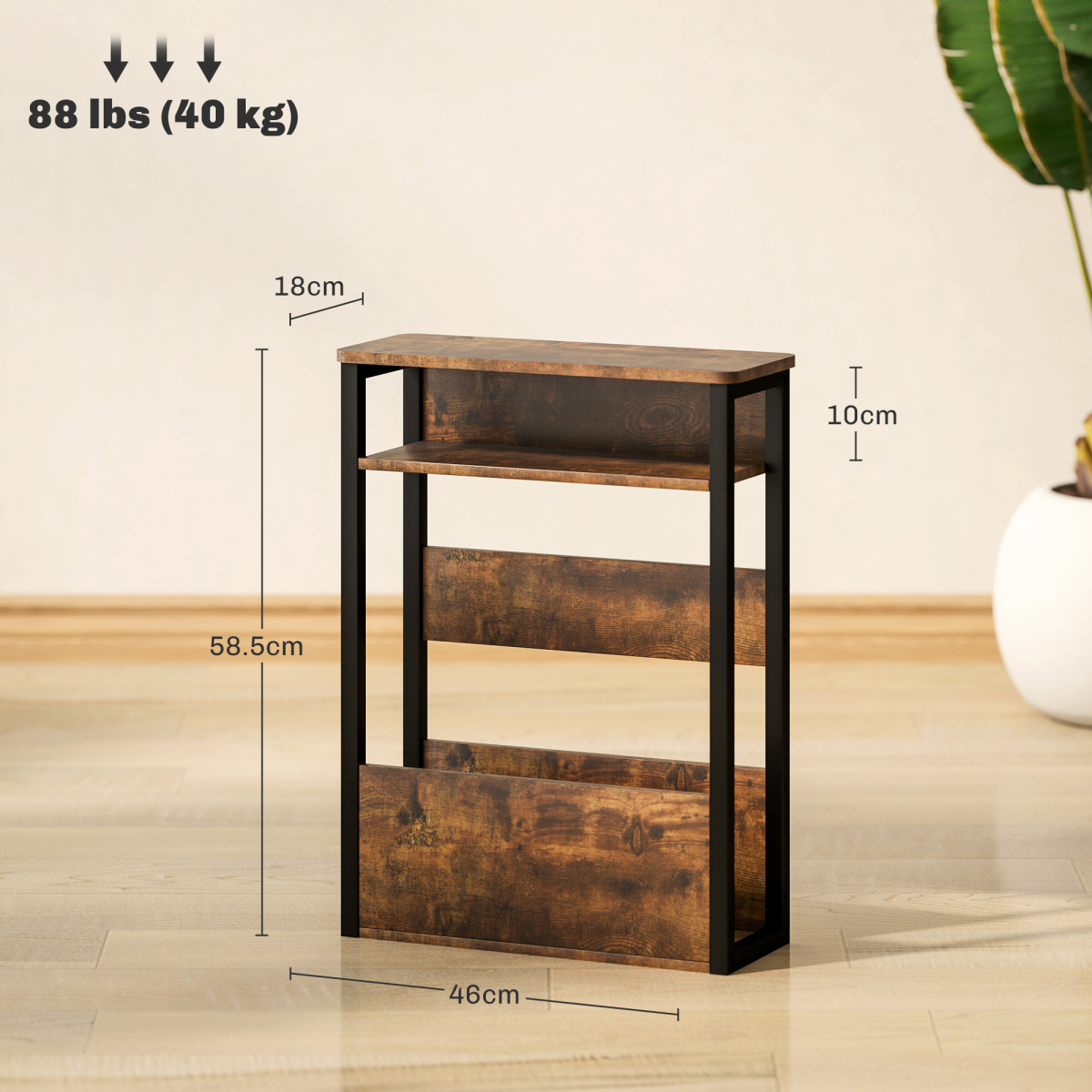 HOMCOM Narrow Industrial Side Table with Storage, Rustic Brown