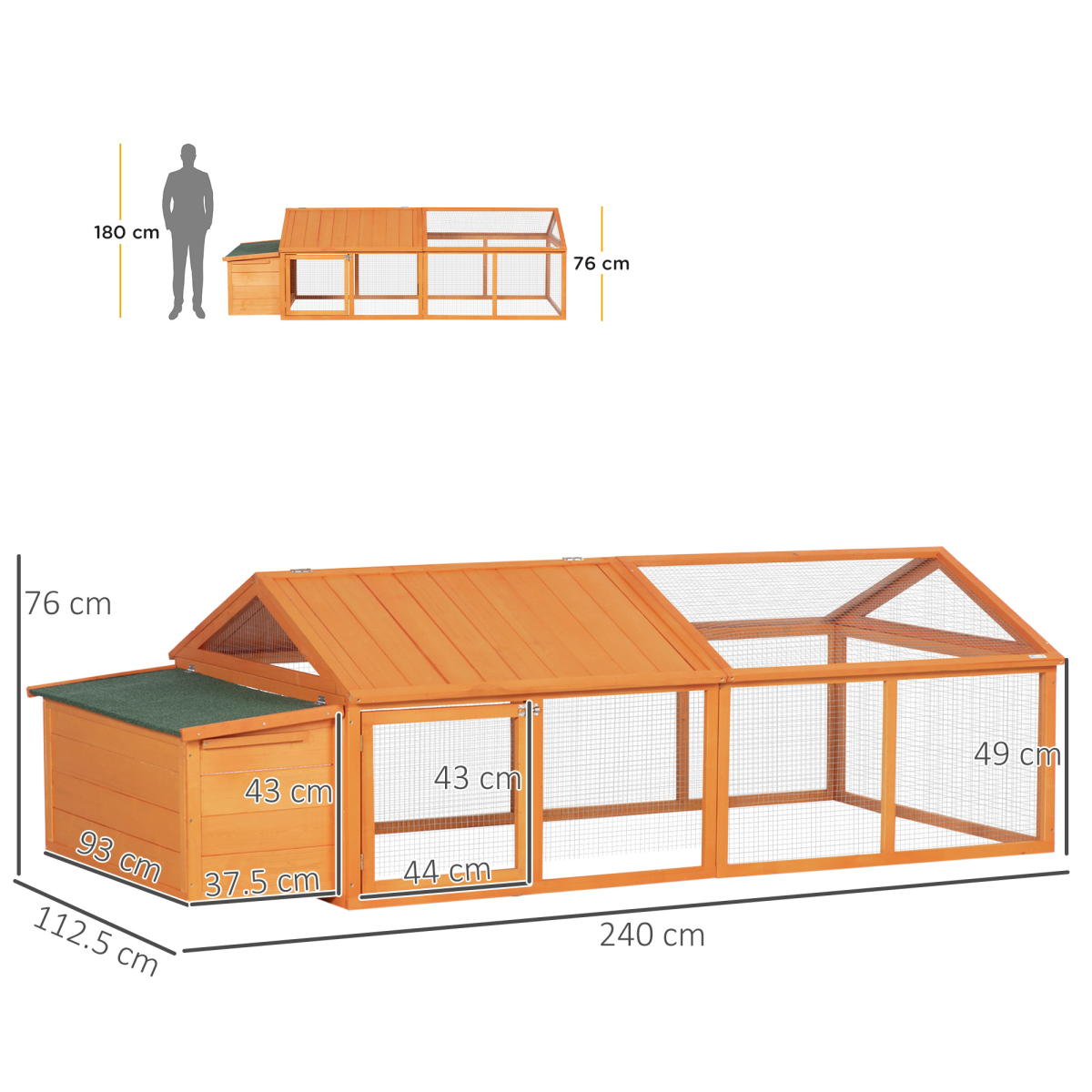 PawHut Wooden Chicken Run with Nesting Box, Openable Roof